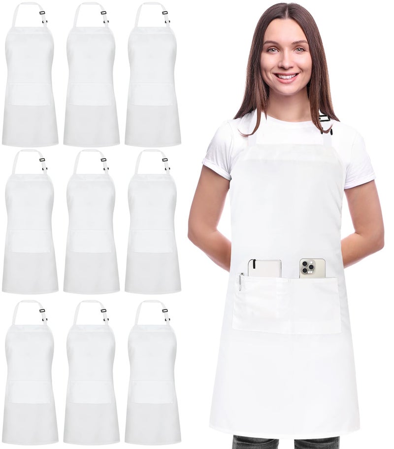 Utopia Kitchen 10 Pack Bib Apron, Unisex Adjustable Aprons with 2 Pockets, Waterdrop Resistant Cooking Kitchen Chef Apron for Men Women - Image 1